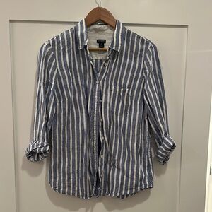 J. Crew linen Blue and White Button Down Shirt with Stripes